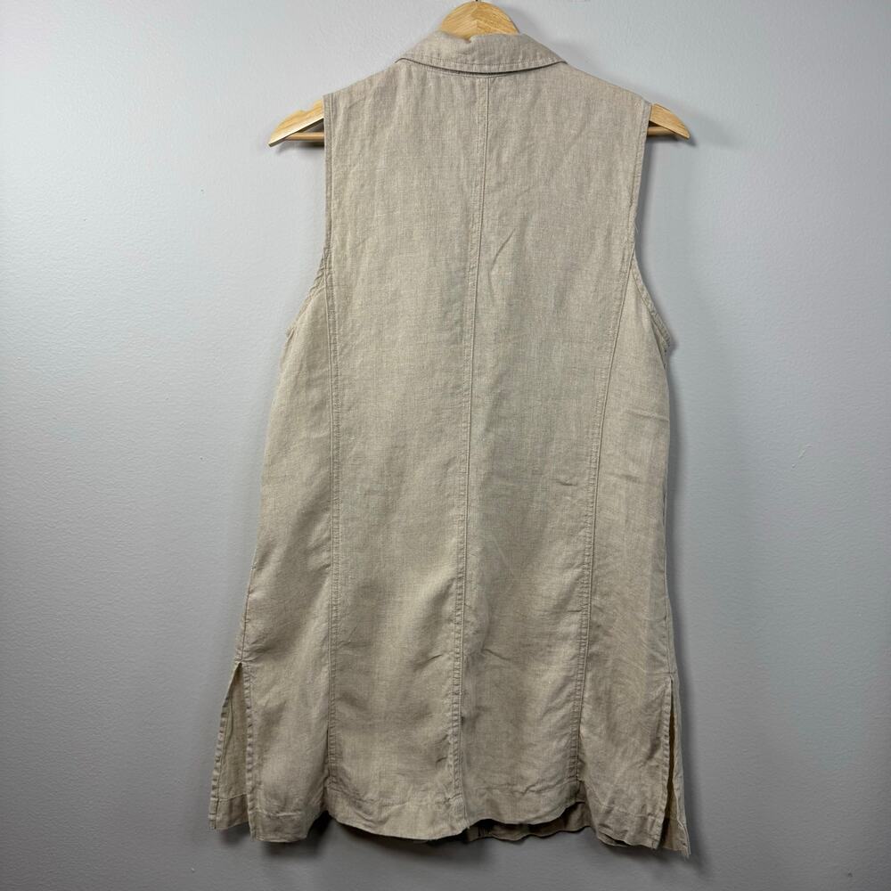 Tahari 100% Linen Vest Longline Single Button Beige Size Medium Sleeveless - Picture 6 of 8